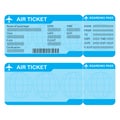 Airline boarding pass ticket isolated on white background. Detailed blank of airplane ticket. Vector illustration Royalty Free Stock Photo